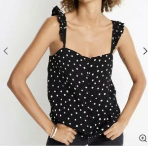 MADEWELL TOP BLACK WHITE POLKA DOT RUFFLE STRAP SIZE 4